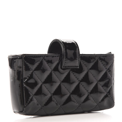 Chanel Patent Quilted Mini Phone Holder Clutch Black 3 of 7
