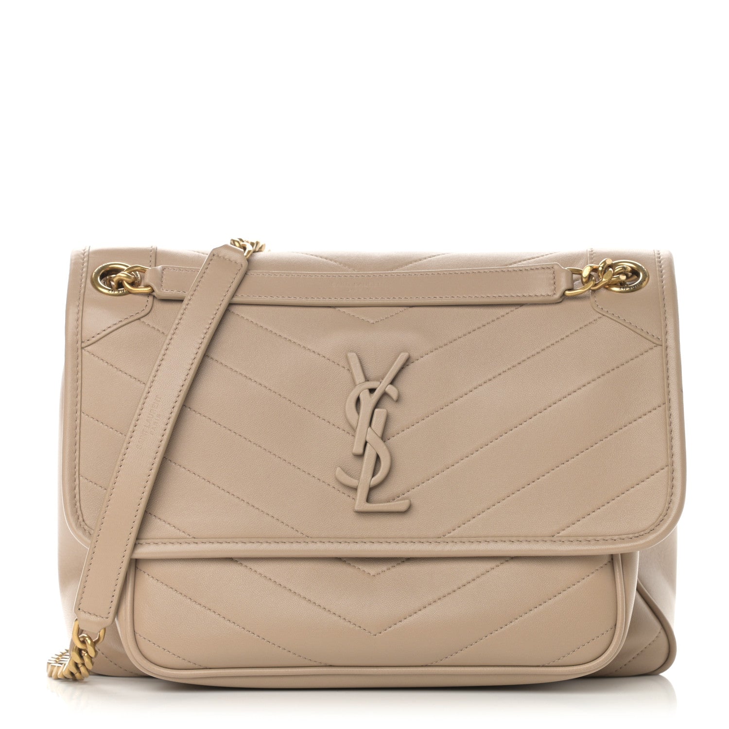 Saint Laurent Lambskin Matelasse Monogram Medium Niki Chain Satchel Dark Beige 1 of 12