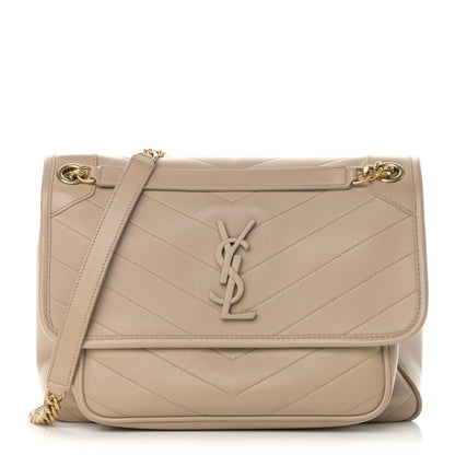 Saint Laurent Lambskin Matelasse Monogram Medium Niki Chain Satchel Dark Beige 1 of 12