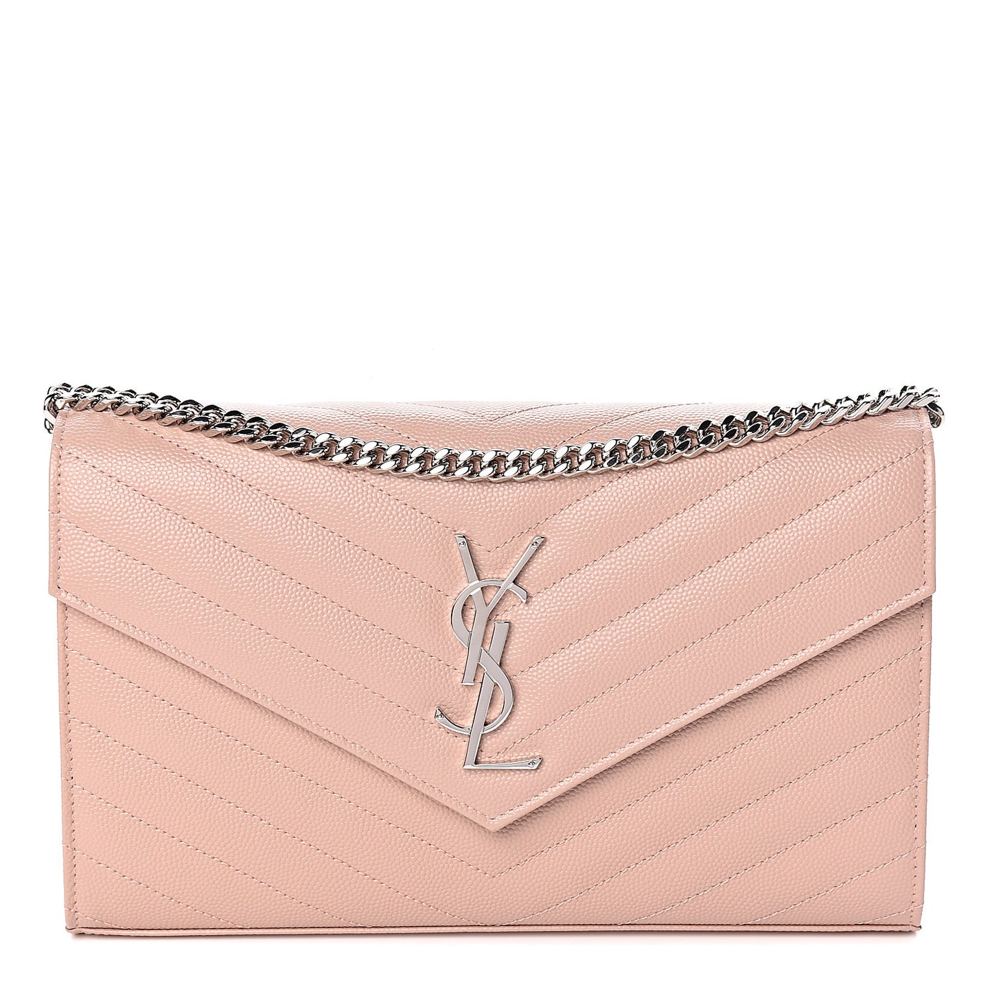 Grain De Poudre Matelasse Chevron Monogram Chain Wallet Pale Pink