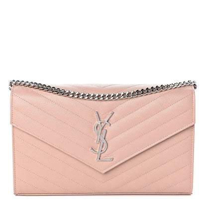 Saint Laurent Grain De Poudre Matelasse Chevron Monogram Chain Wallet Pale Pink 1 of 10