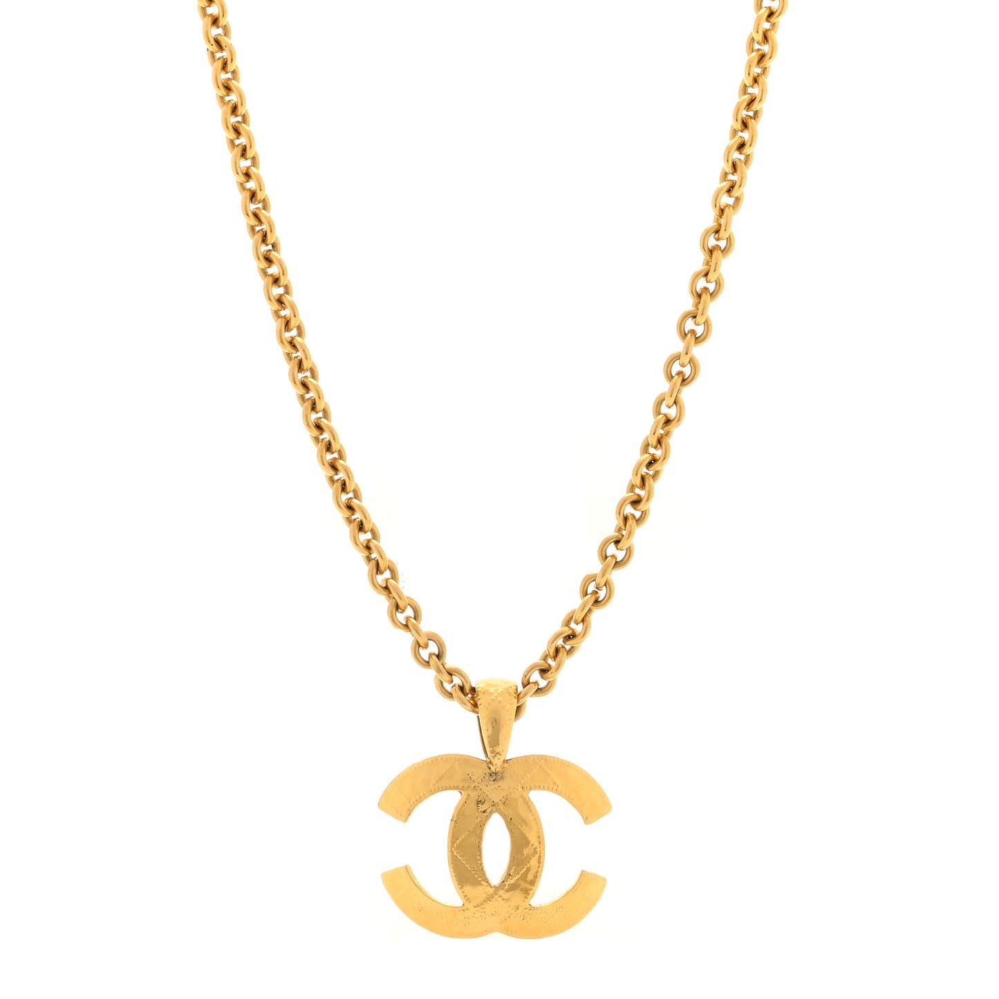 Quilted CC Long Chain Necklace Gold