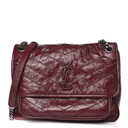 Saint Laurent Crinkled Calfskin Matelasse Monogram Medium Niki Chain Satchel Burgundy 1 of 13