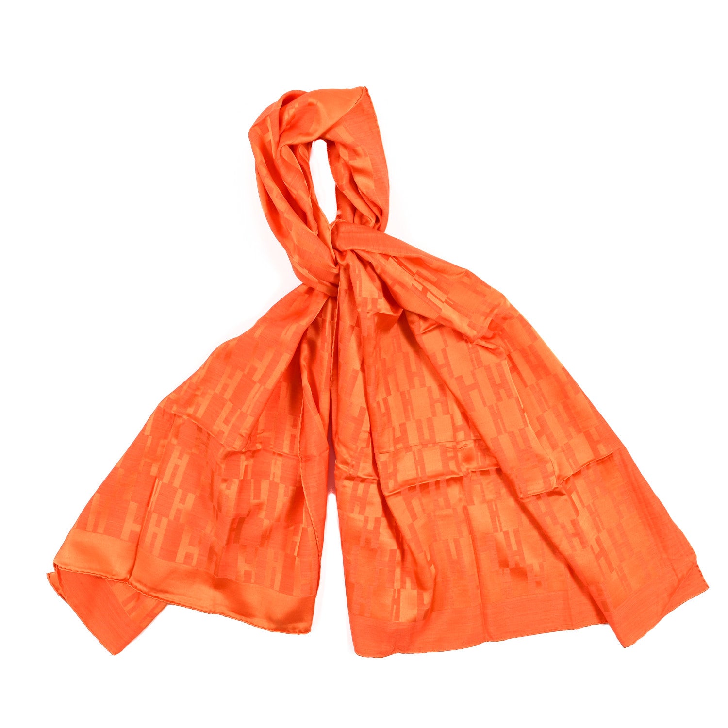 Hermes Silk Wool Faconnee Grand H Scarf Orange Vif 1 of 4