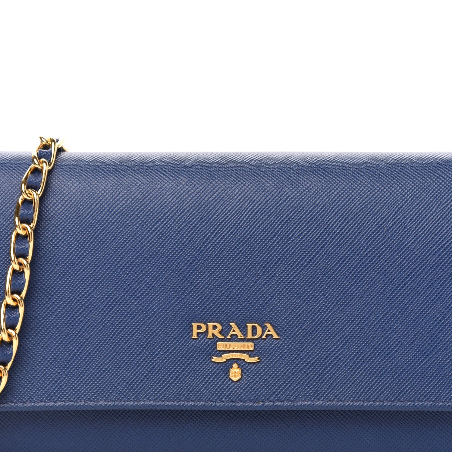 Prada Saffiano Metal Oro Chain Wallet Bleuette 10 of 11
