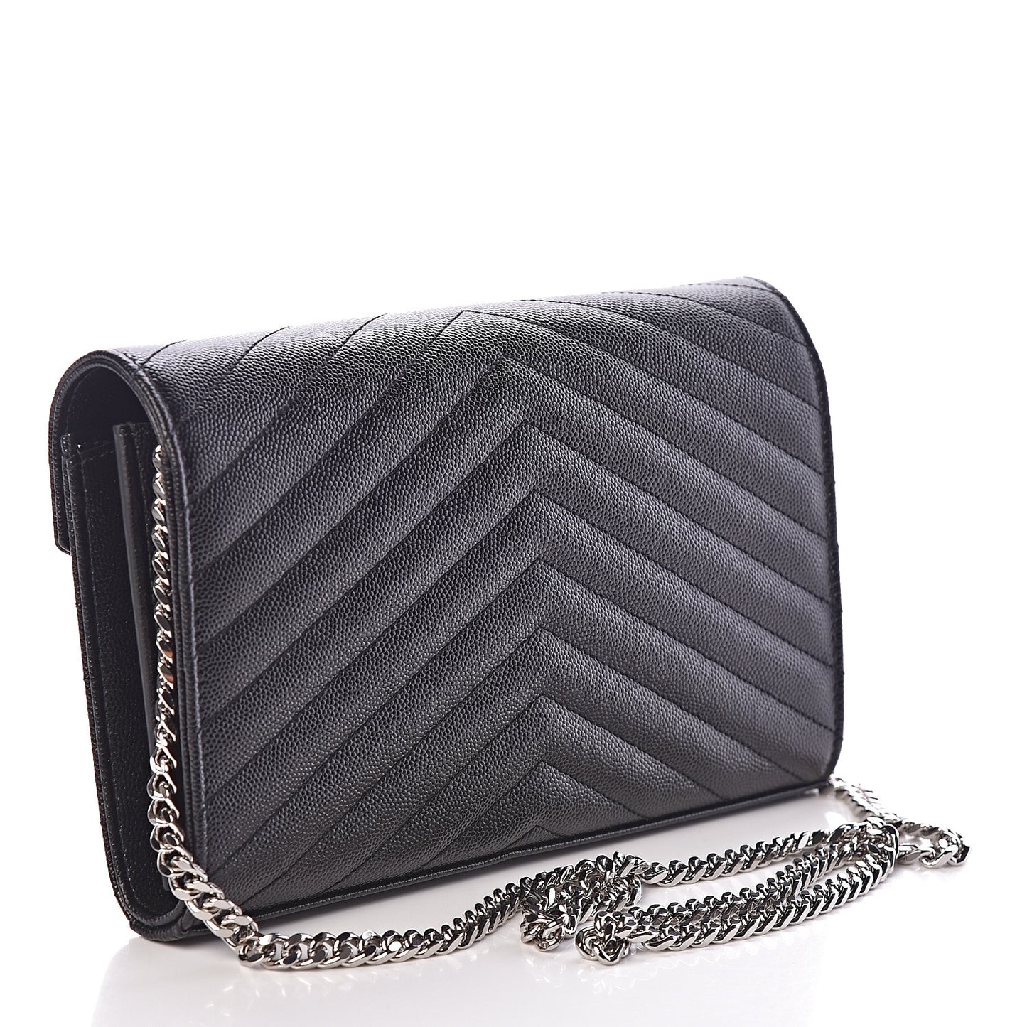 Grain De Poudre Matelasse Chevron Monogram Chain Wallet Black