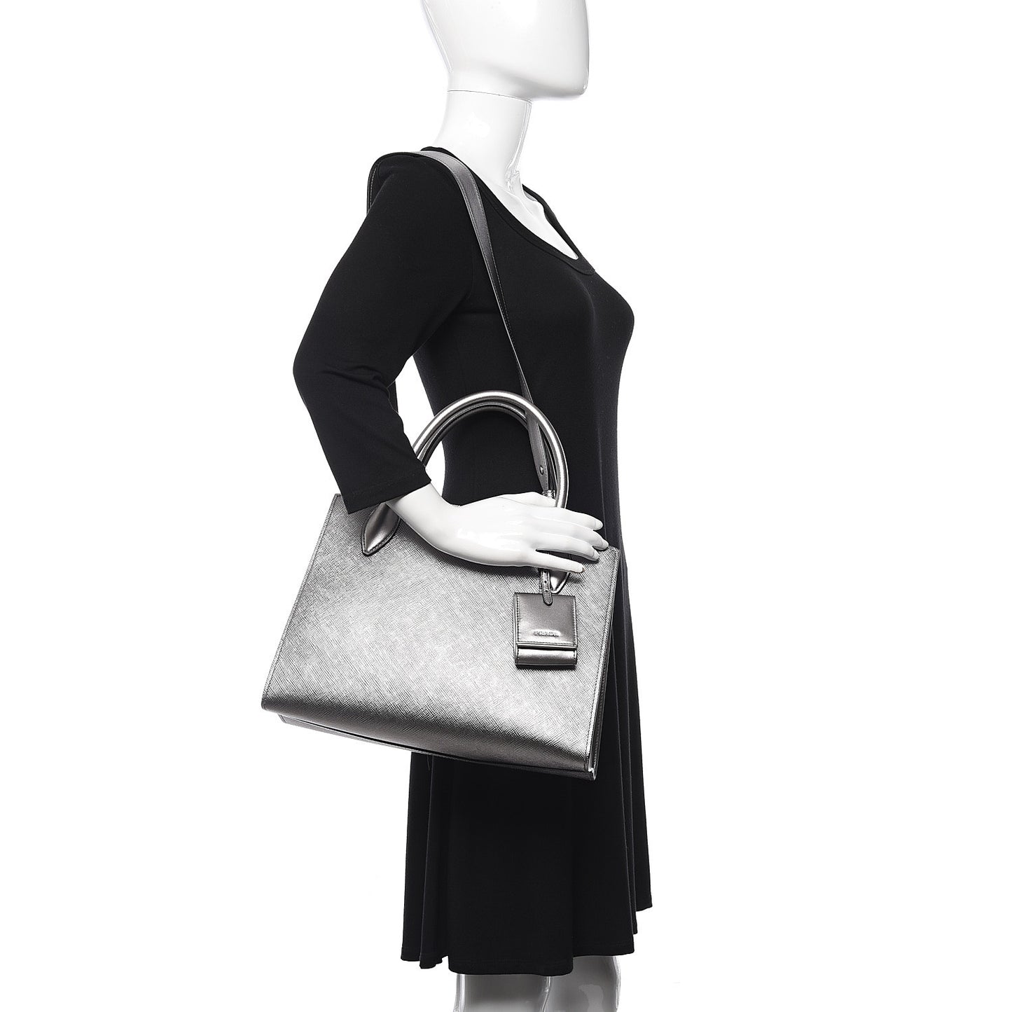 Saffiano Cuir Calfskin Medium Monochrome Top Handle Tote Cromo