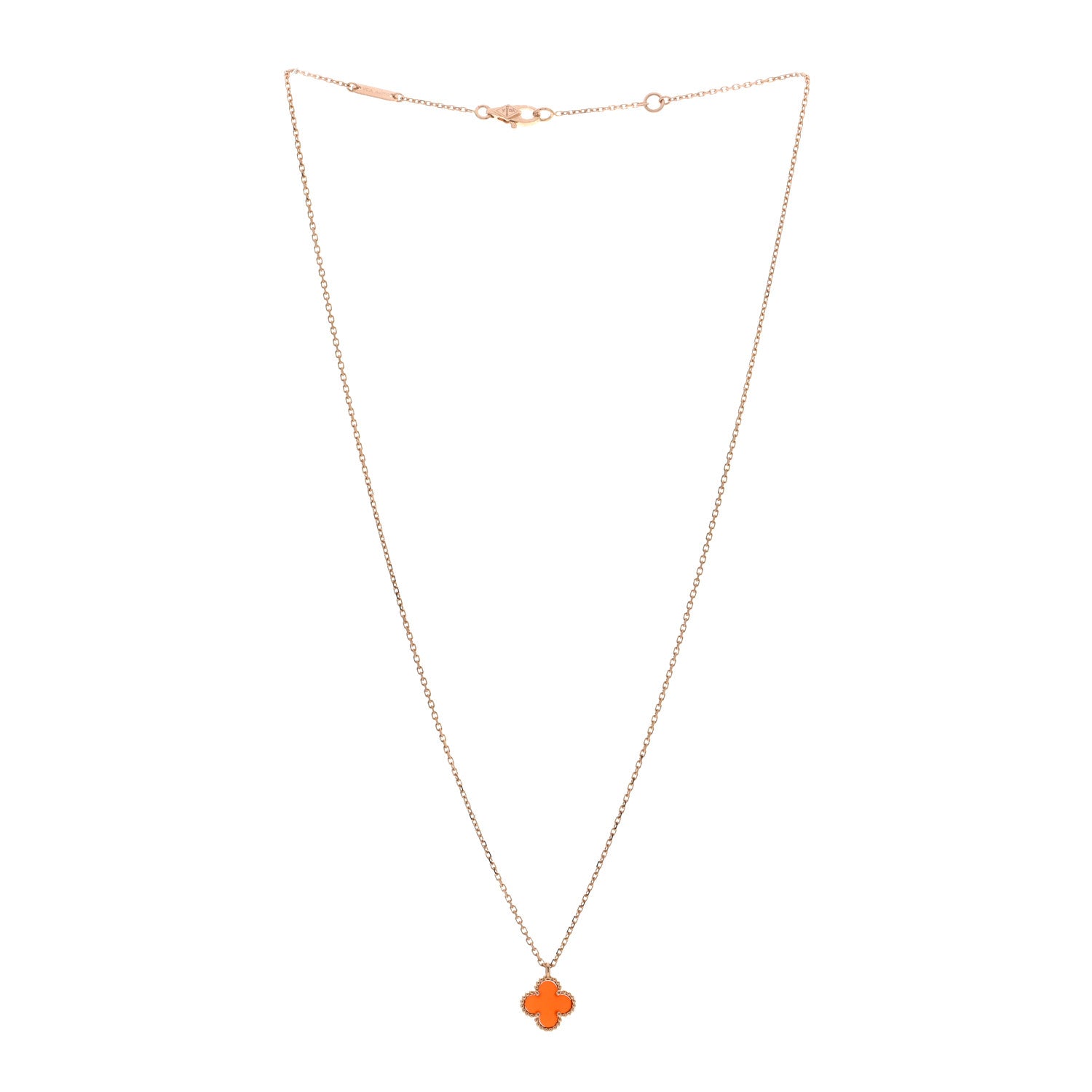 Van Cleef & Arpels 18K Rose Gold Carnelian Sweet Alhambra Pendant Necklace 3 of 6