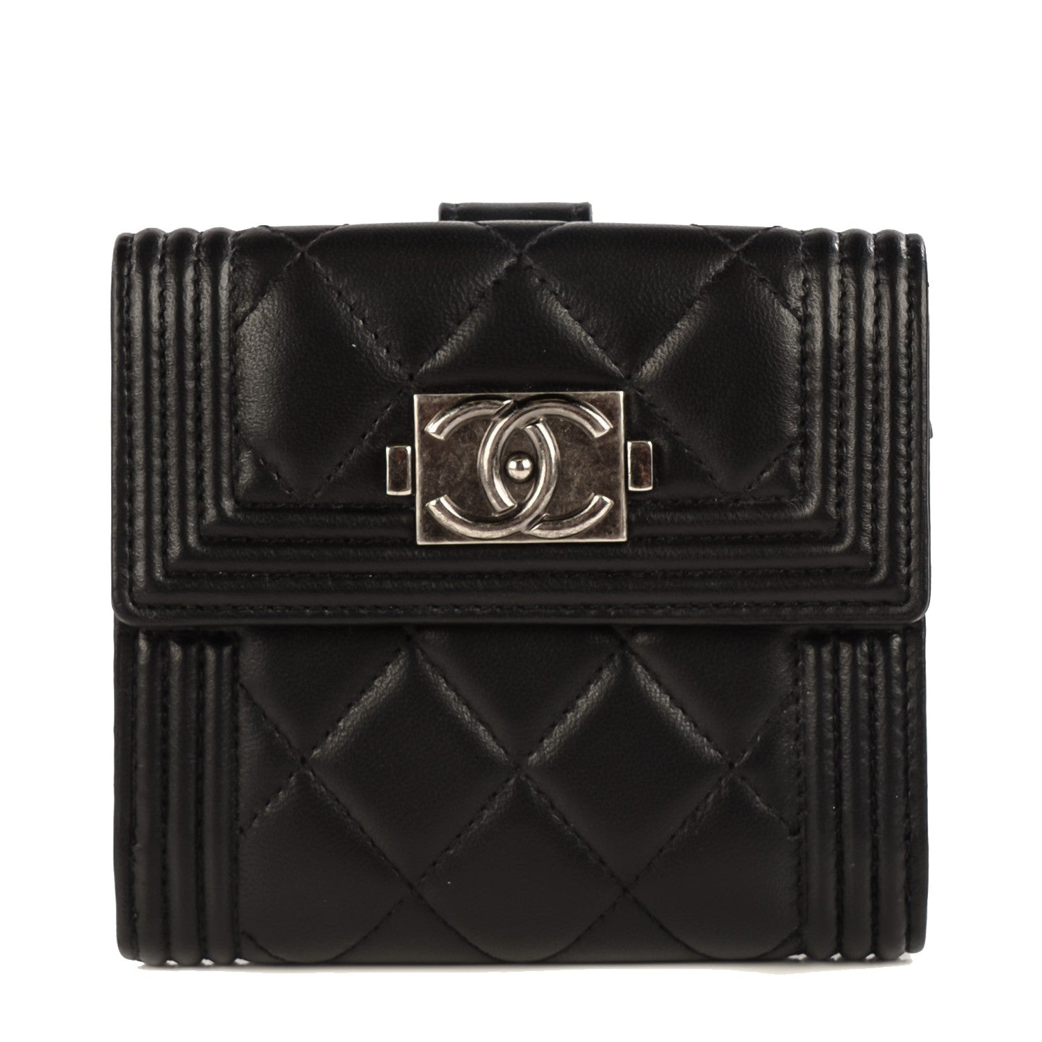 Chanel Lambskin Quilted Compact Boy Wallet Black 1 of 9