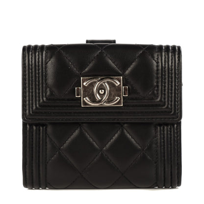 Chanel Lambskin Quilted Compact Boy Wallet Black 1 of 9