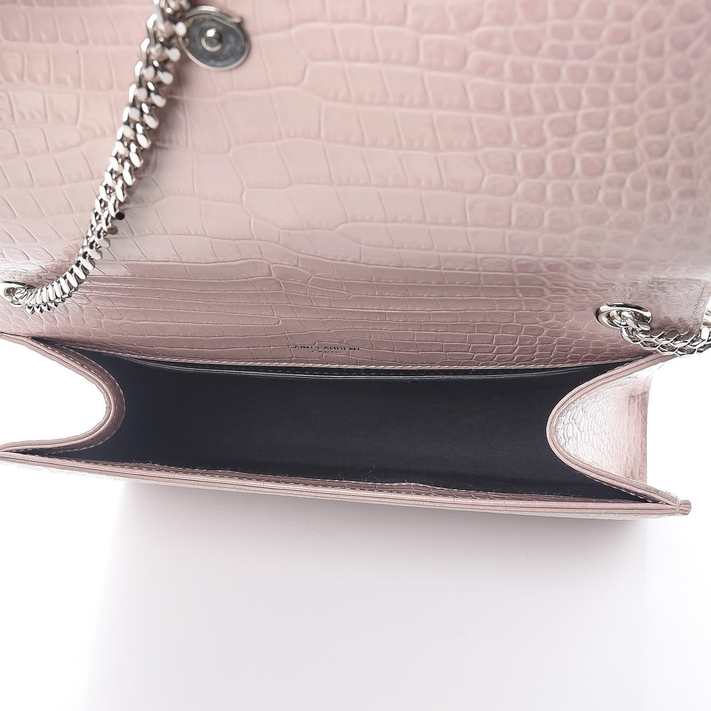 Calfskin Crocodile Embossed Medium Classic Monogram Kate Tassel Satchel Powder Pink