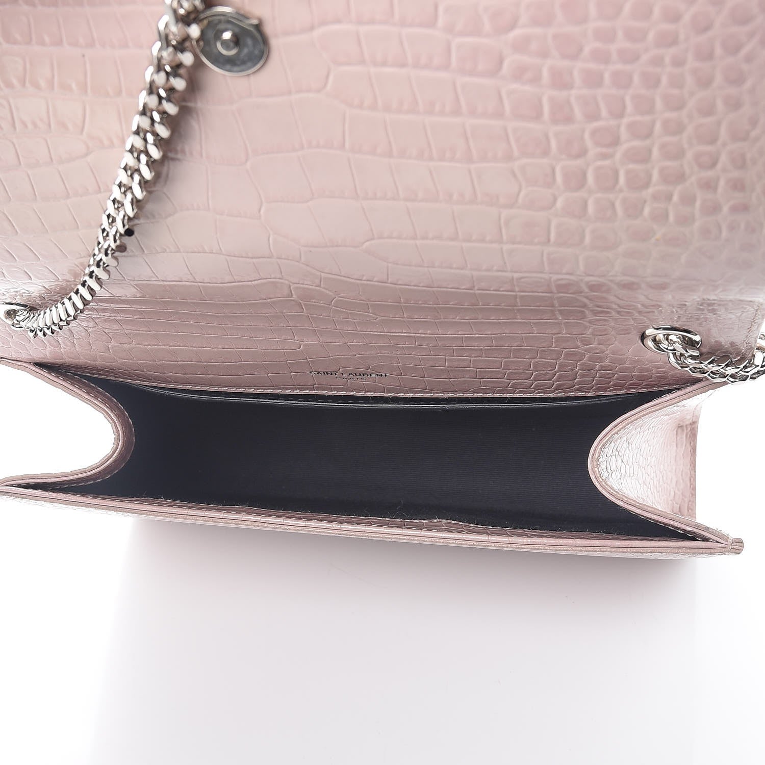 Saint Laurent Calfskin Crocodile Embossed Medium Classic Monogram Kate Tassel Satchel Powder Pink 5 of 11