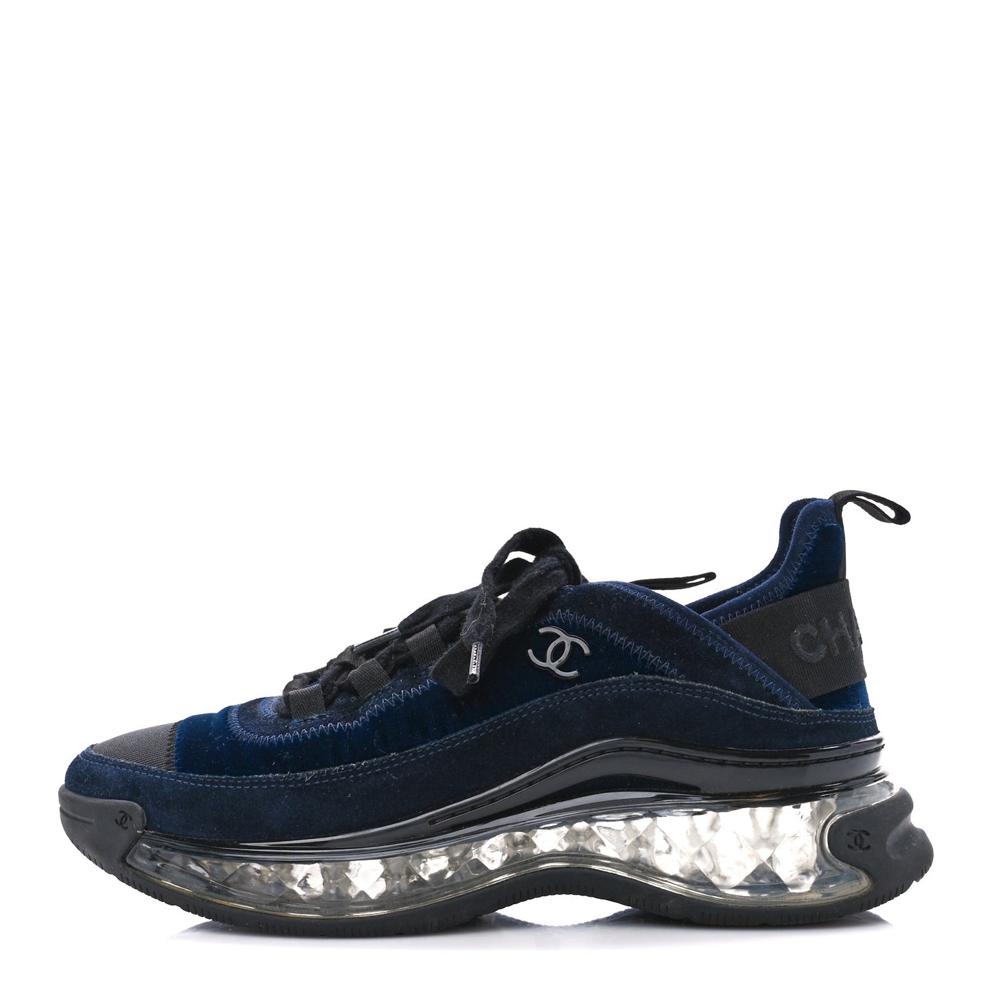 Suede Calfskin Velvet Grosgrain CC Sneakers 36 Navy Blue Black