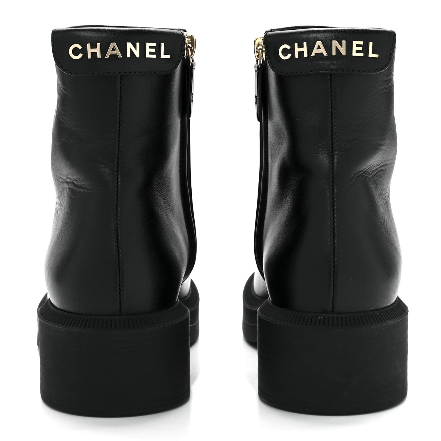 Chanel Calfskin Logo Boots 37.5 Black 5 of 9