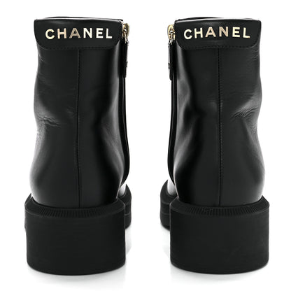 Chanel Calfskin Logo Boots 37.5 Black 5 of 9