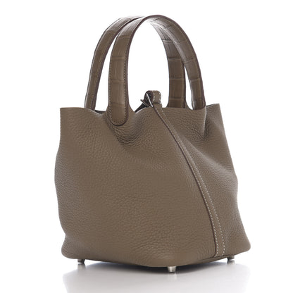 Hermes Taurillon Clemence Matte Alligator Picotin Lock Touch 18 PM Etoupe 2 of 10