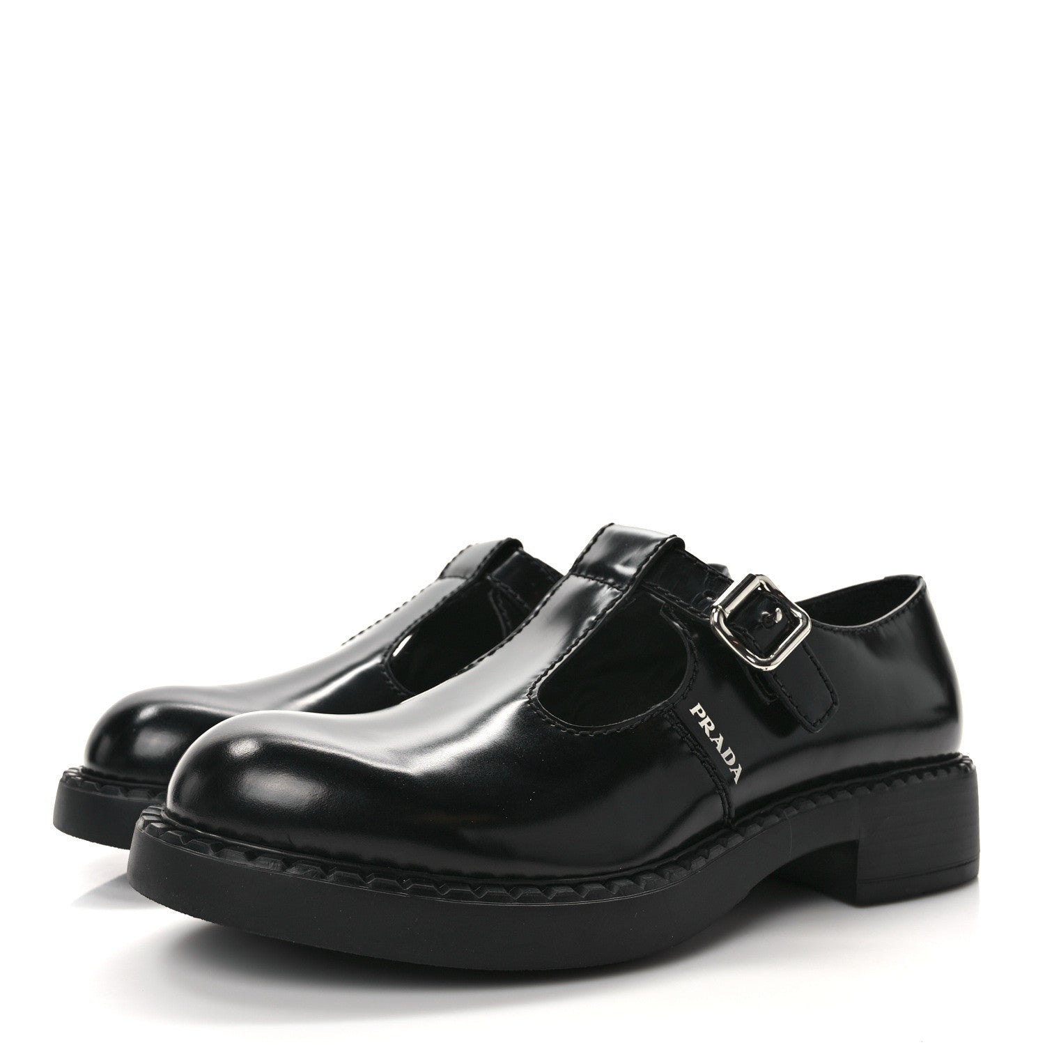 Prada Spazzolato Mens Mary Jane T Strap 40mm Loafers 9 Black 3 of 9