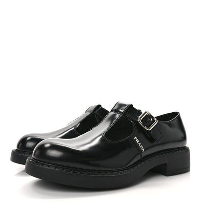 Prada Spazzolato Mens Mary Jane T Strap 40mm Loafers 9 Black 3 of 9