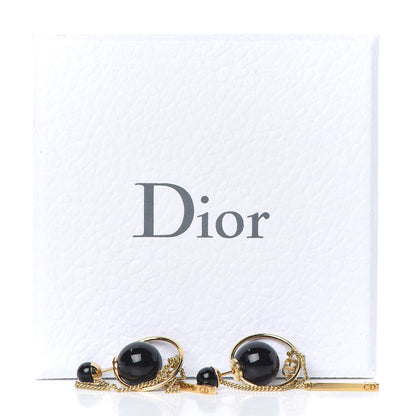 Christian Dior Pearl Tribales Dangle Chain Earrings Black Gold 4 of 4