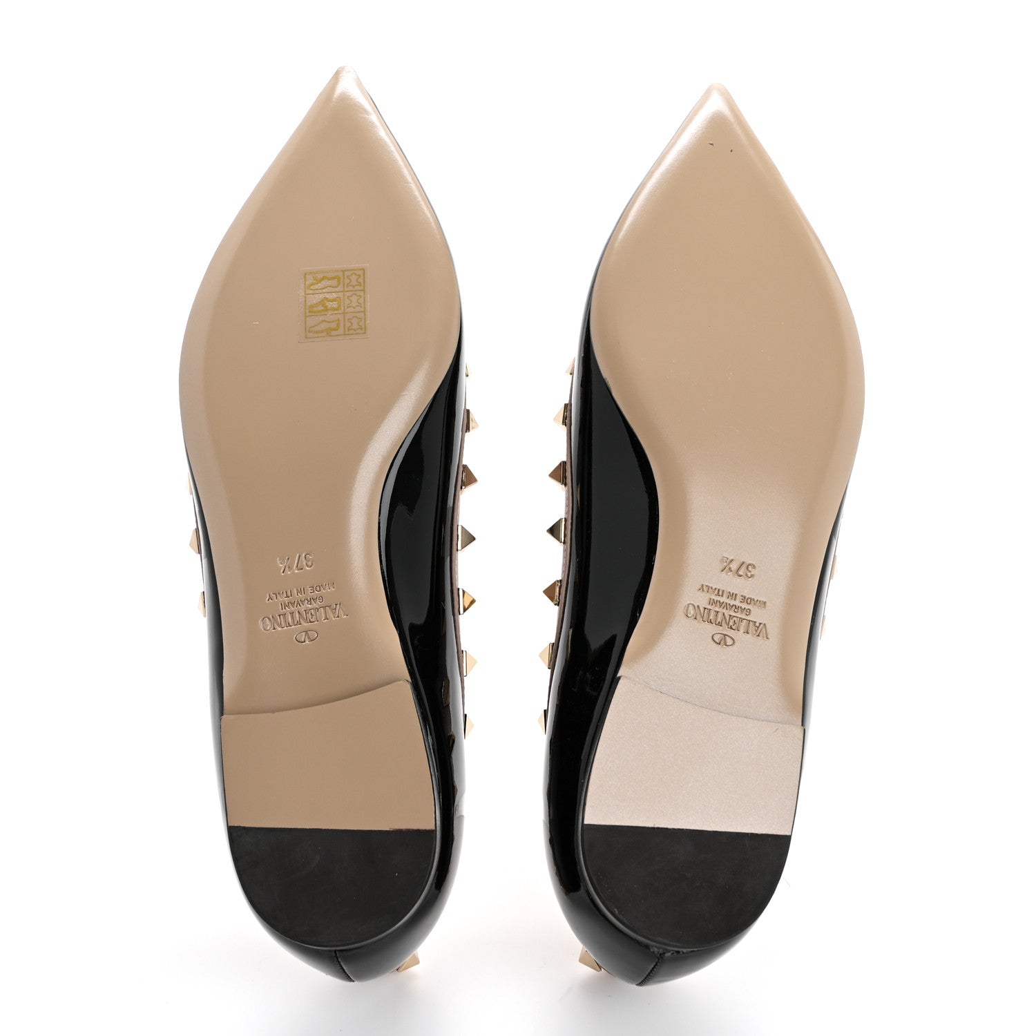 Valentino Garavani Patent Nappa Rockstud Ballerina Flats 37.5 Black Poudre 6 of 12