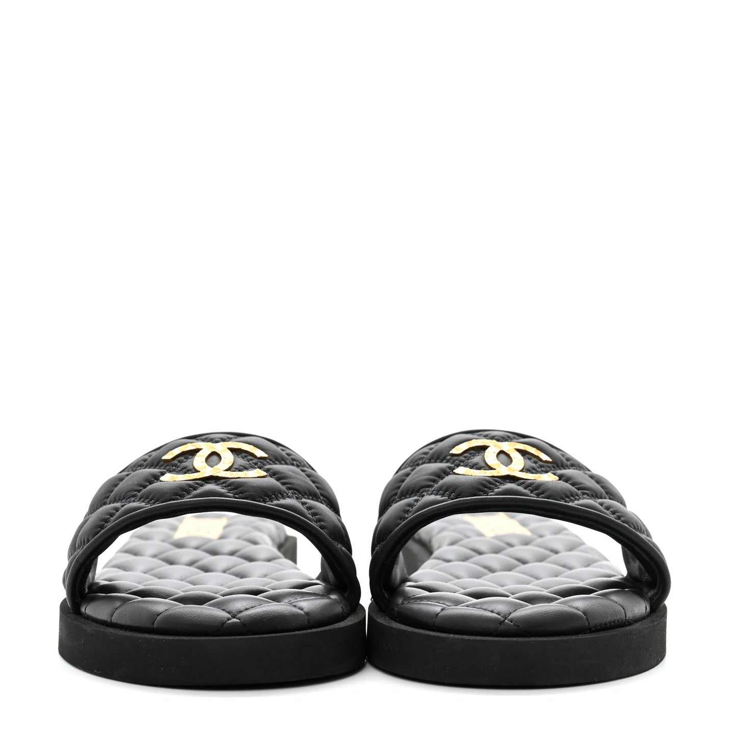 Lambskin Quilted Textured CC Mules Sandals 39 Black