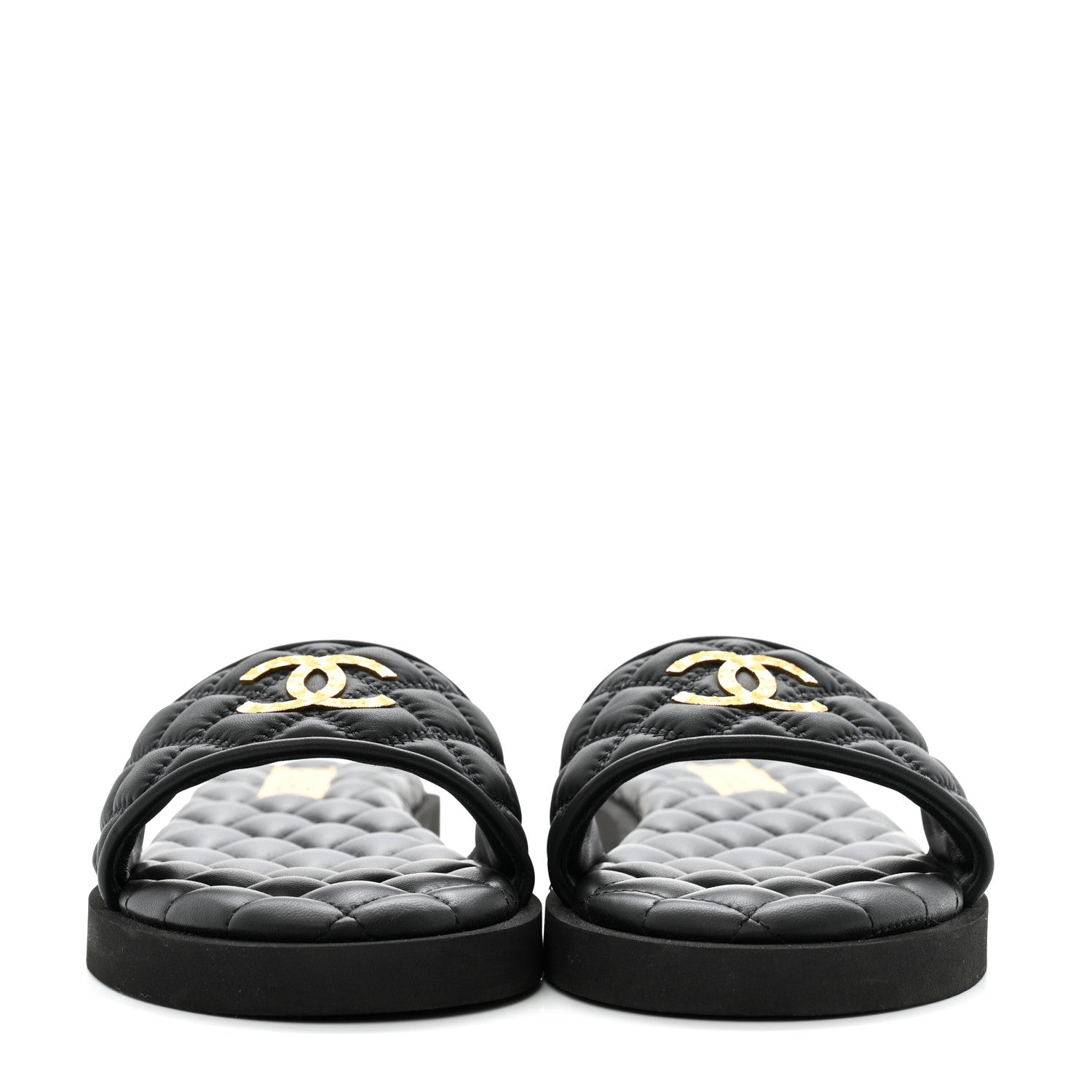 Chanel Lambskin Quilted Textured CC Mules Sandals 39 Black 3 of 12