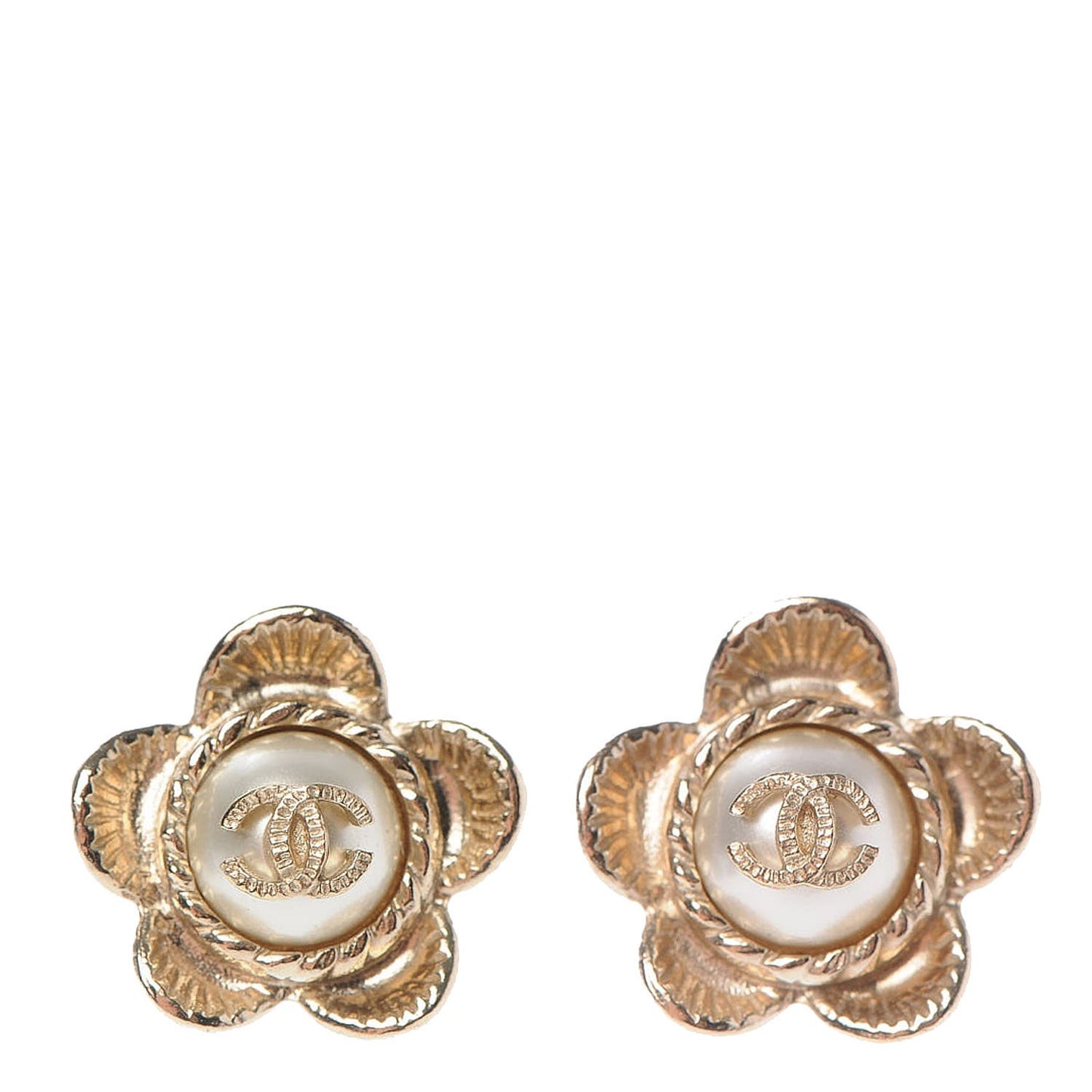 Pearl CC Flower Earrings Gold