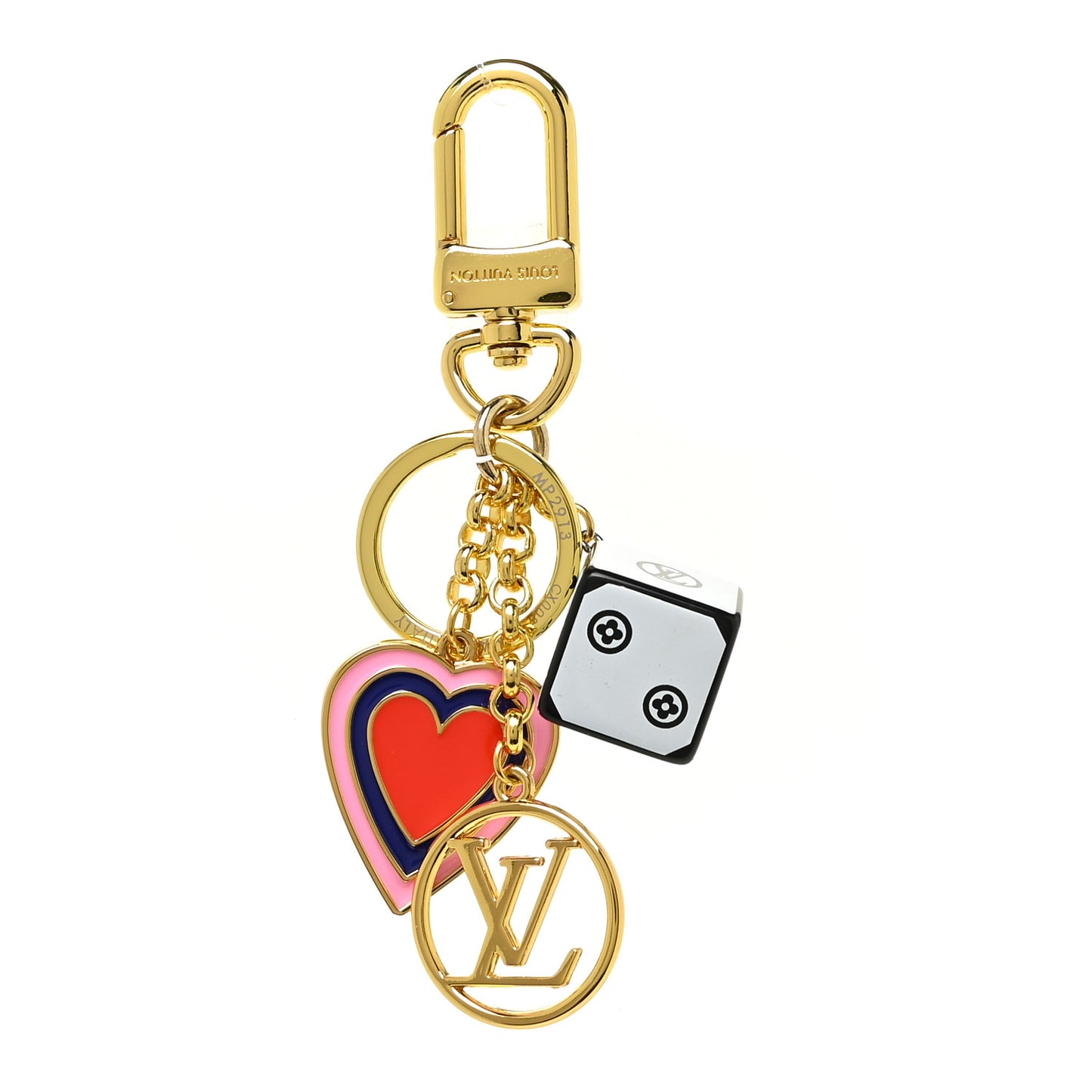 Metal Resin Game On Dice and Heart Charm Key Holder Gold