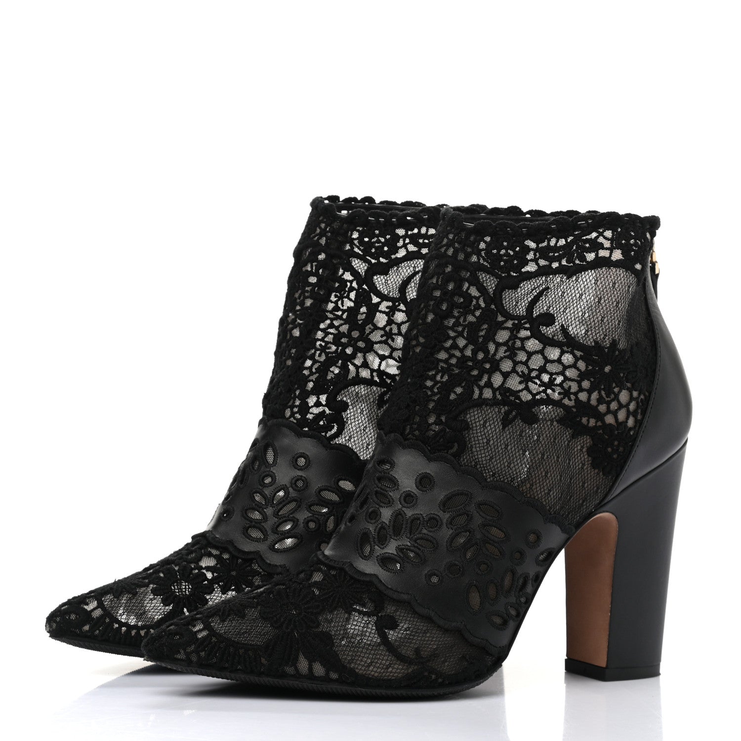 Valentino Garavani Calfskin Lace Tulle Pointed Toe Ankle Boots 39.5 Black 3 of 9