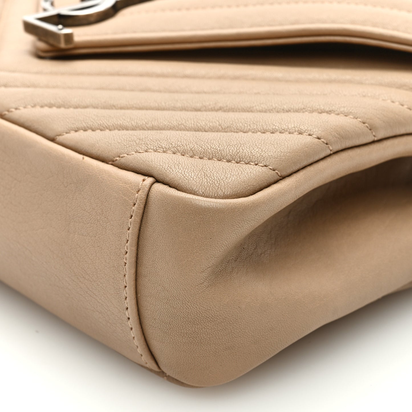 Sheepskin Matelasse Chevron Monogram Medium College Bag Dark Beige