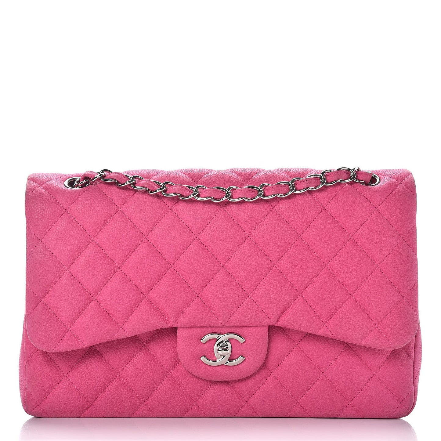 Iridescent Caviar Quilted Jumbo Double Flap Pink
