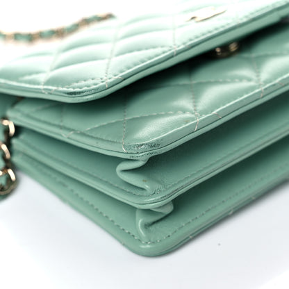 Chanel Lambskin Quilted Mini Wallet On Chain WOC Light Green 7 of 13