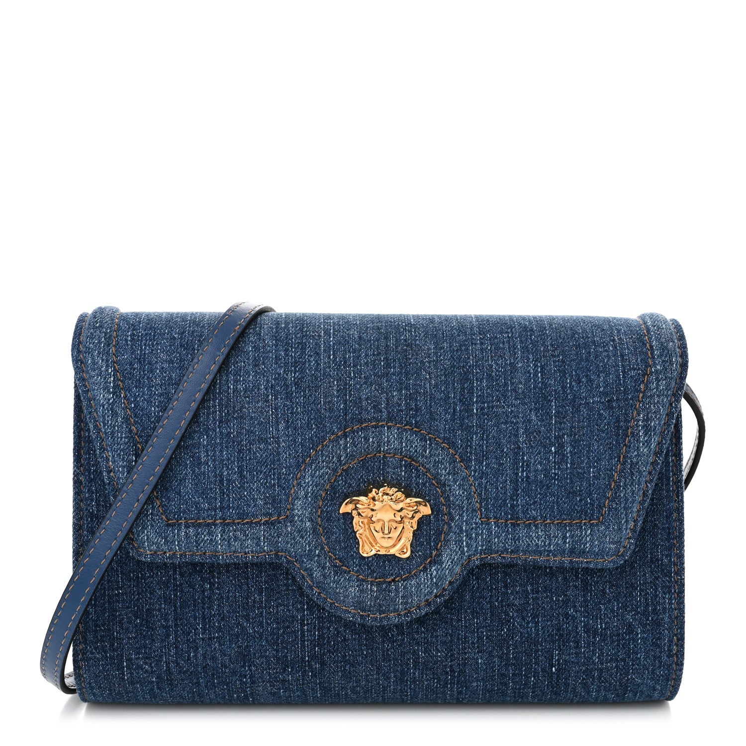 Versace Denim La Medusa Wallet On Strap Navy Blue 1 of 9