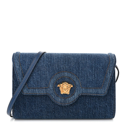 Versace Denim La Medusa Wallet On Strap Navy Blue 1 of 9