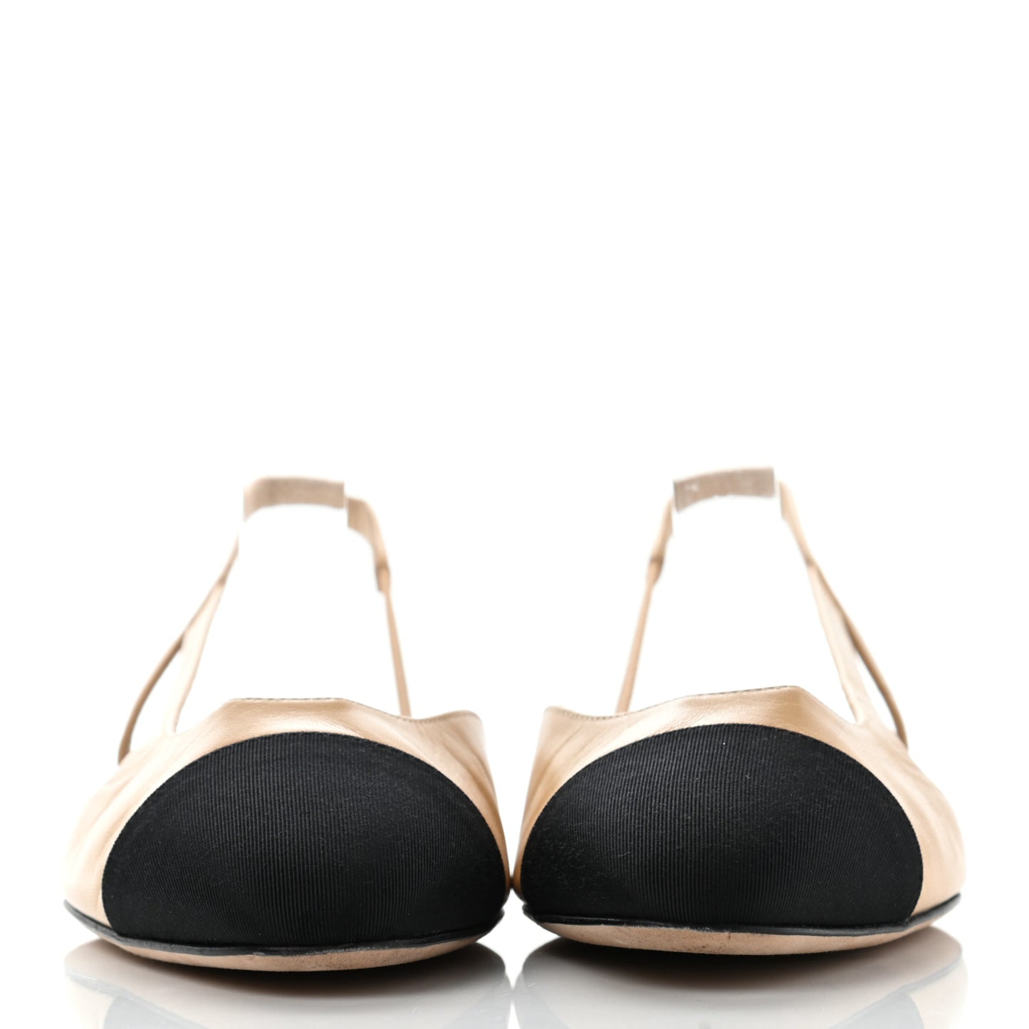 Lambskin Grosgrain Cap Toe CC Slingback Sandals 36 Beige Black