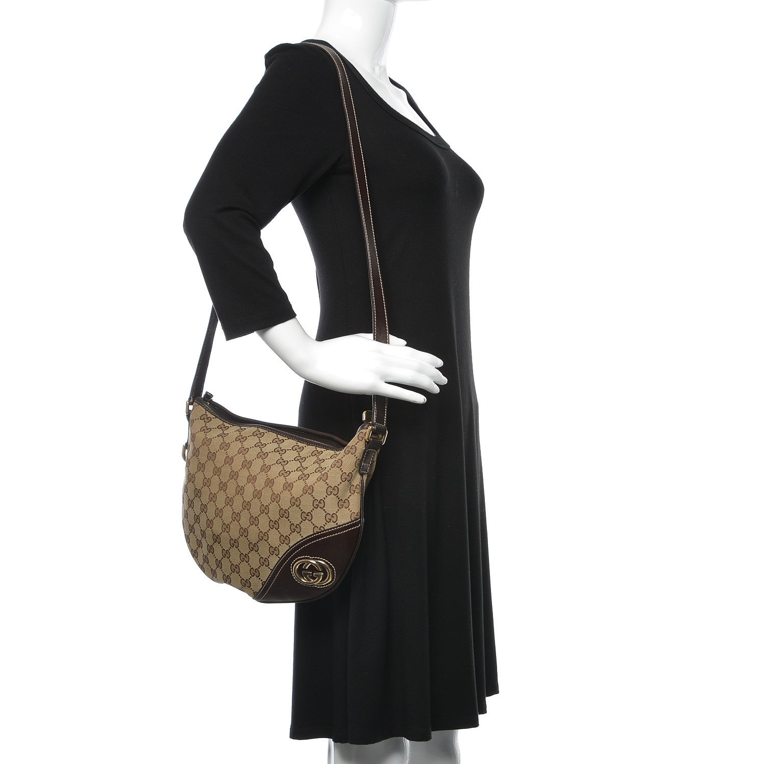 Gucci Monogram Medium New Britt Half Moon Hobo Dark Brown 2 of 9