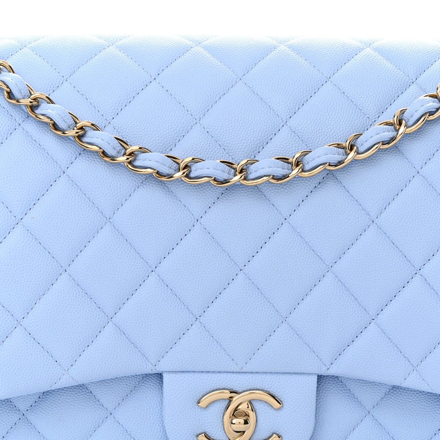 Caviar Quilted Maxi Double Flap Light Blue