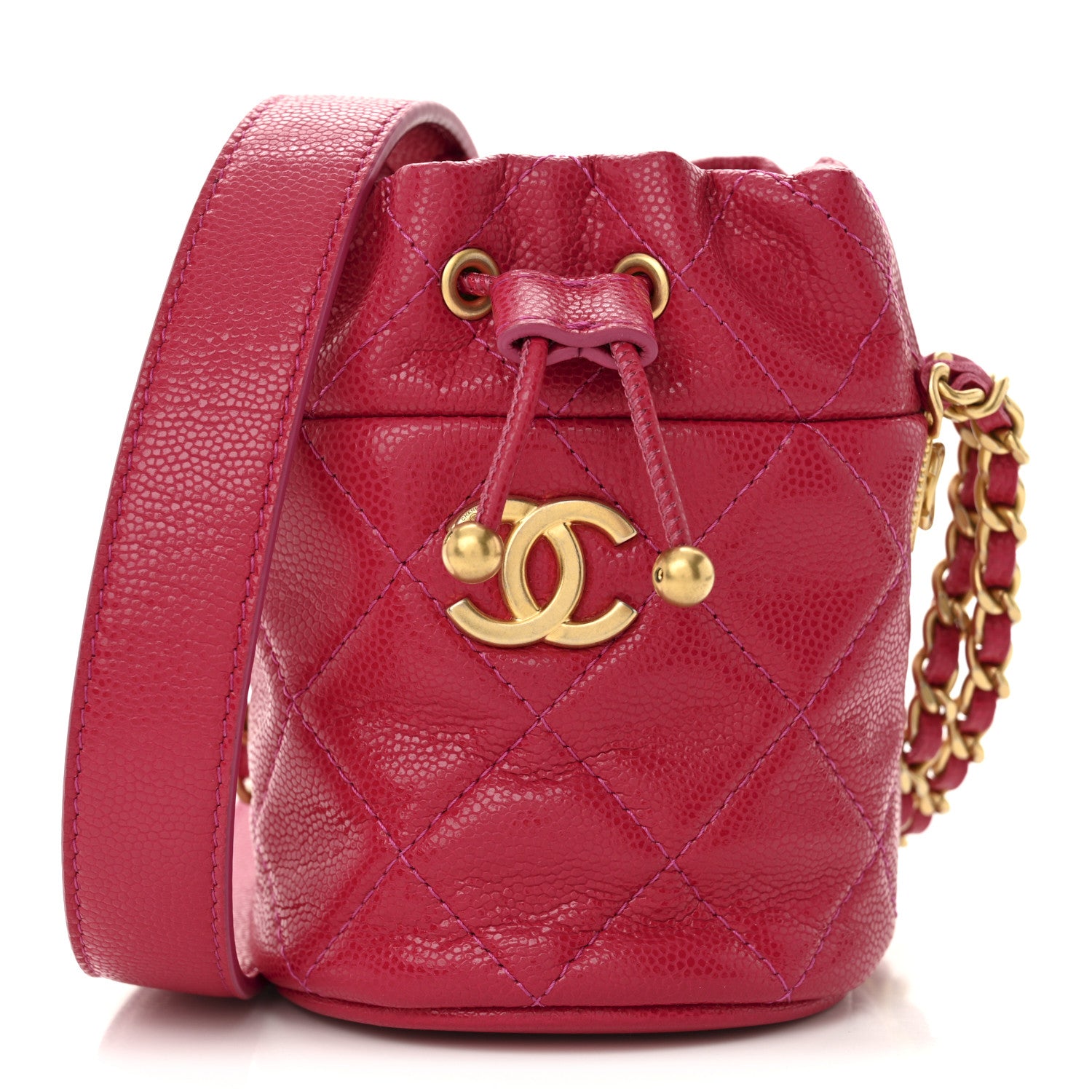 Chanel Caviar Quilted Twist Your Buttons Mini Bucket Bag Fuchsia 1 of 10