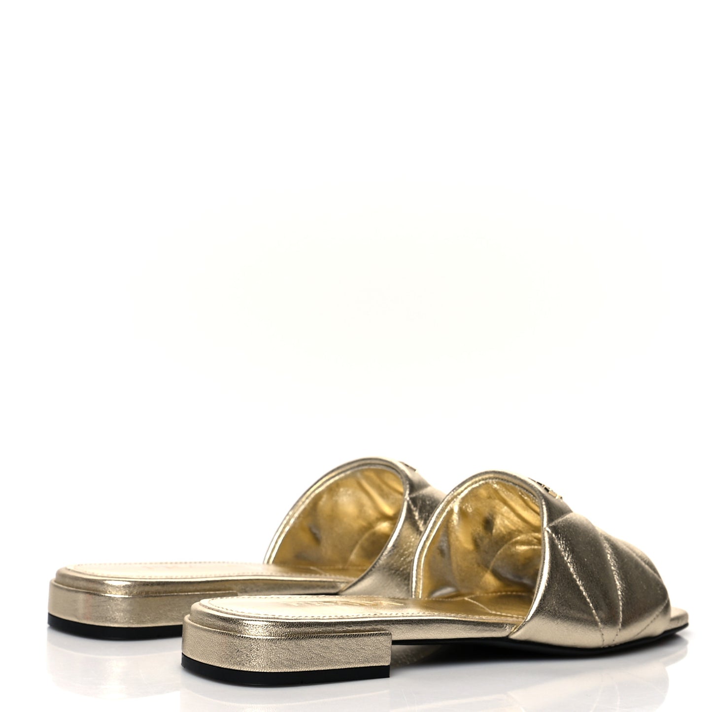 Metallic Nappa Logo Quilted 10mm Slide Sandals 38.5 Pirite