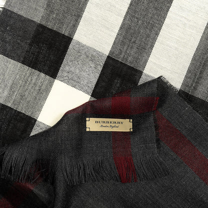 Burberry Wool Cashmere Tonal Lightweight Check Scarf Charcoal 3 of 4