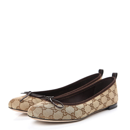 Gucci Monogram Miro Soft Calfskin Ballet Flats 39.5 Beige Ebony Cocoa 3 of 10