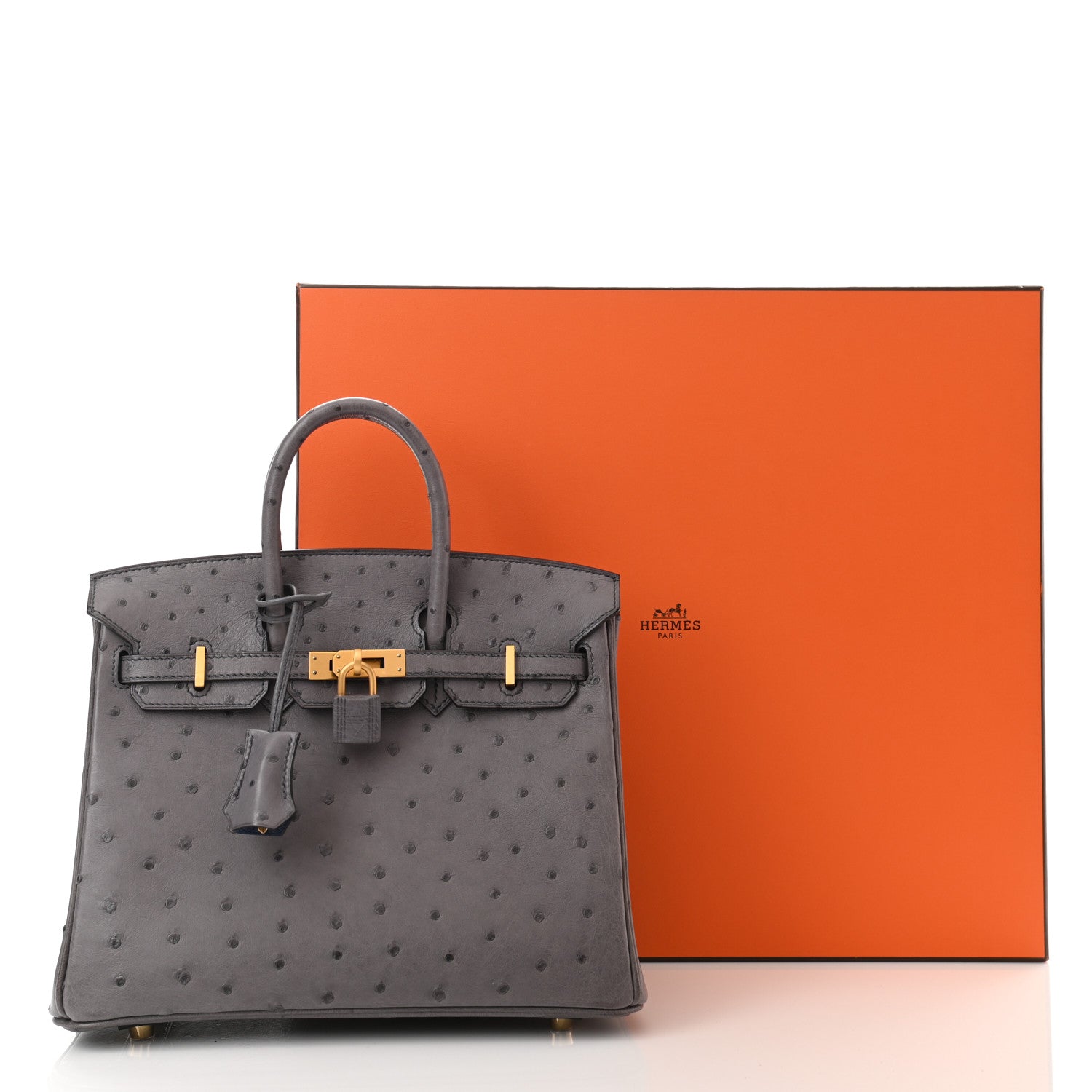 Hermes Ostrich Horseshoe Birkin 25 Gris Agate Bleu De Malte 11 of 11