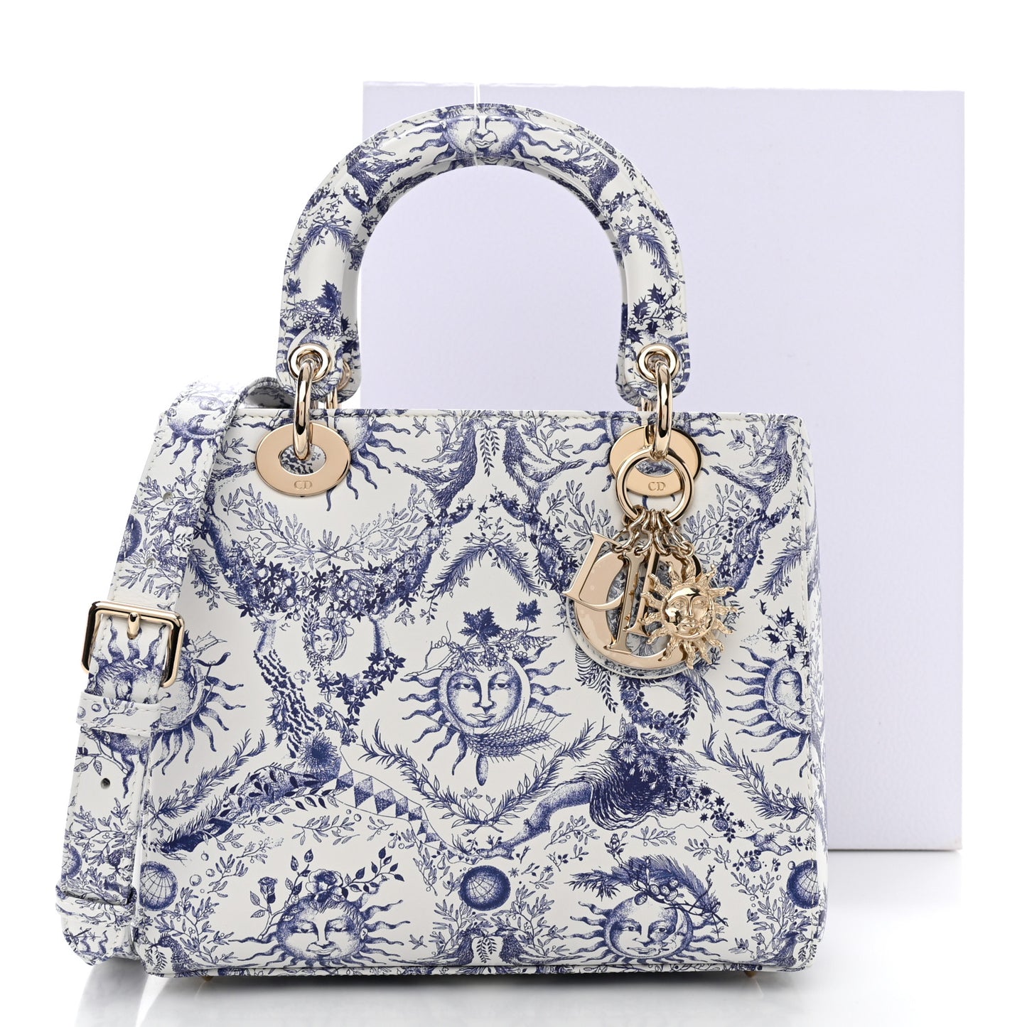 Calfskin Le Soleil Print Medium Lady Dior Blue Multicolor
