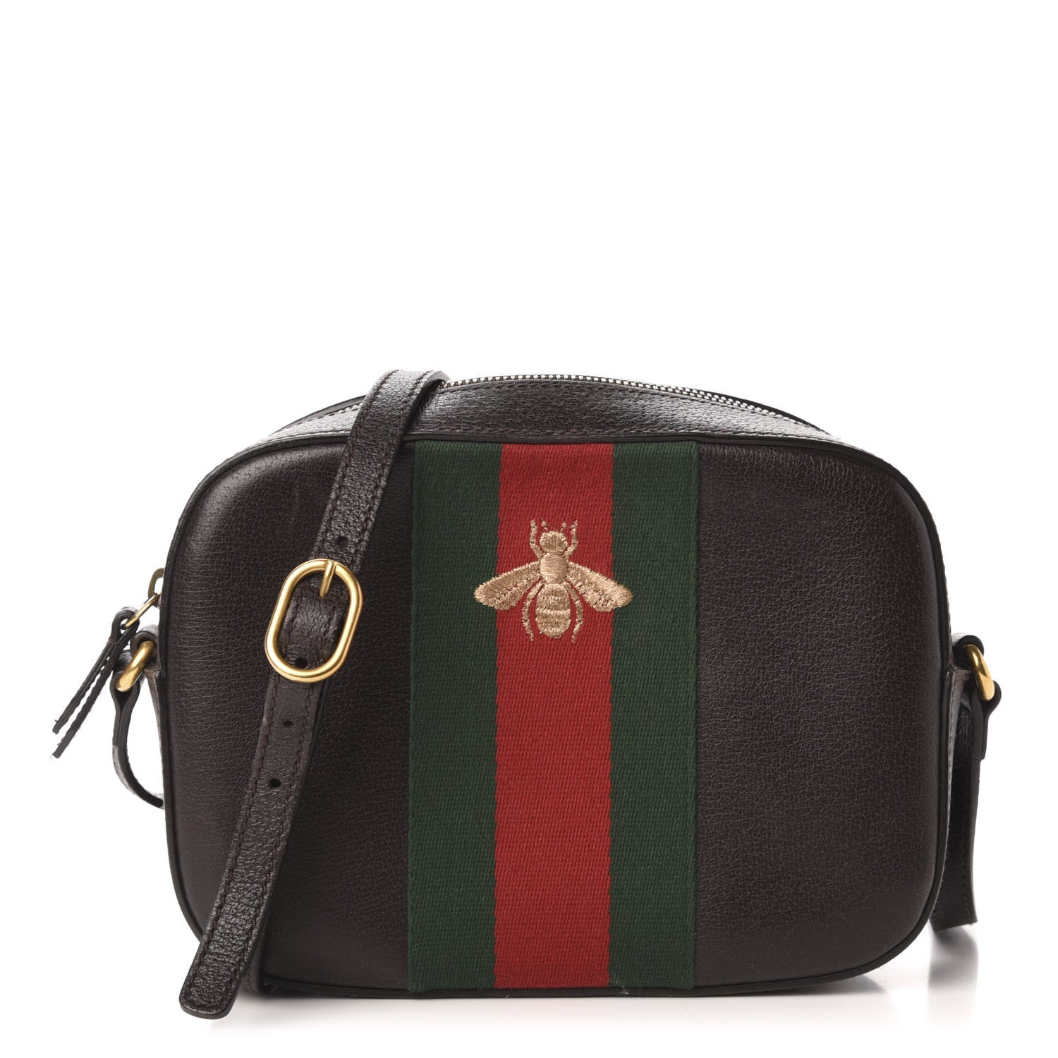 Gucci Textured Calfskin Web Small Webby Bee Shoulder Bag Brown Coffee 1 of 12