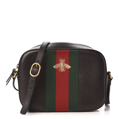 Gucci Textured Calfskin Web Small Webby Bee Shoulder Bag Brown Coffee 1 of 12