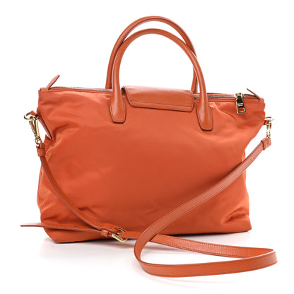 Prada Tessuto Nylon Saffiano Tote Papaya 2 of 9