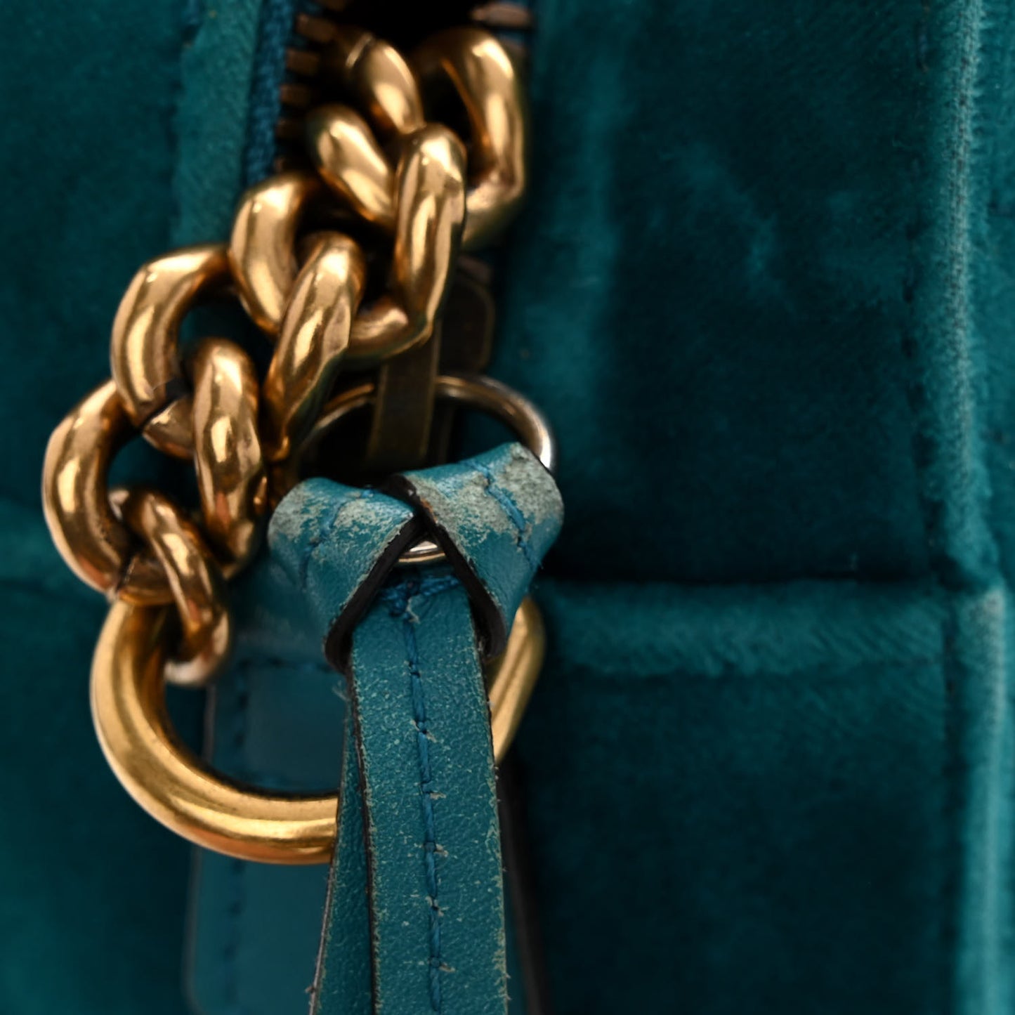 Velvet Matelasse Small GG Marmont Chain Shoulder Bag Pavone Cyan
