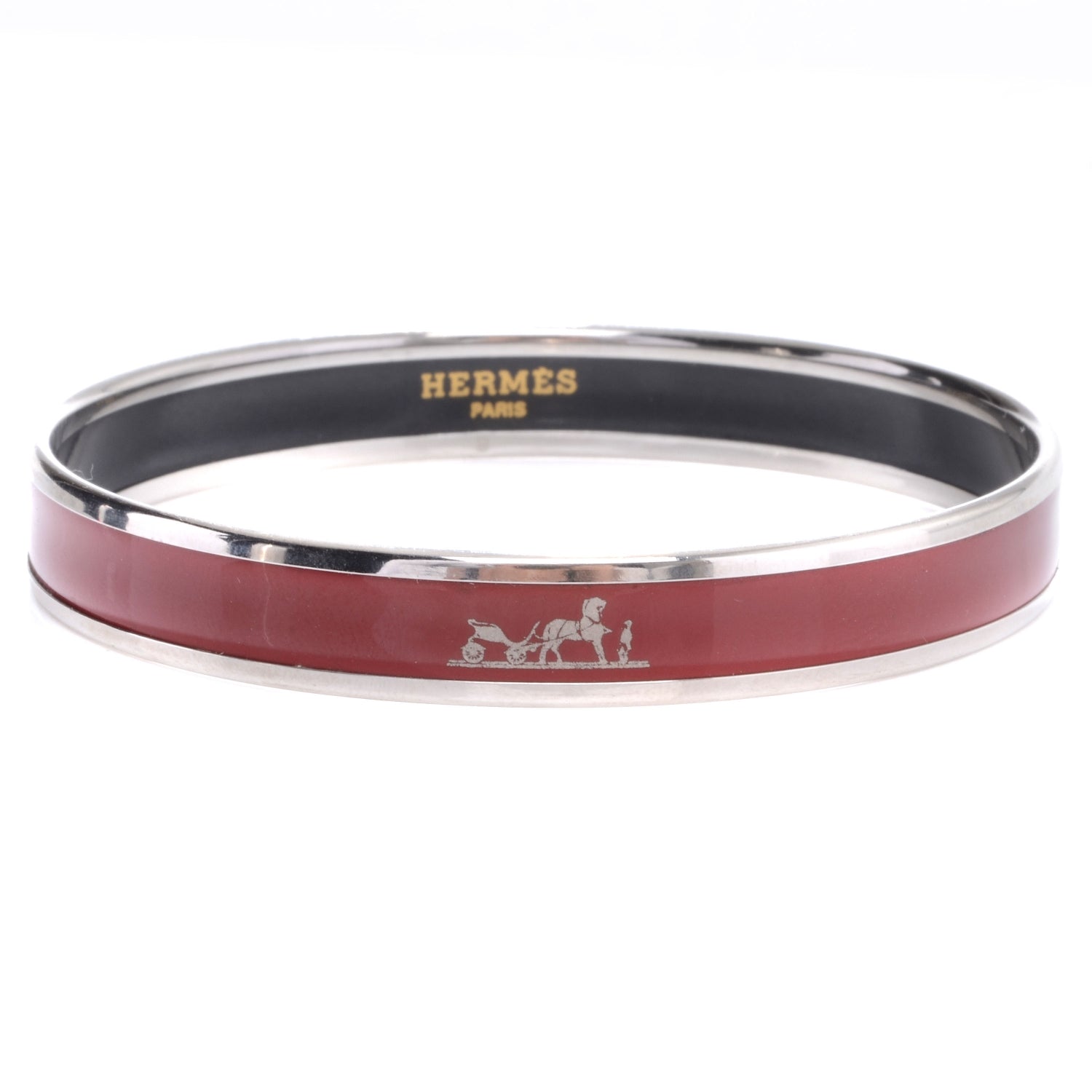 Hermes Enamel Narrow Caleche Bracelet 65 Red 1 of 5