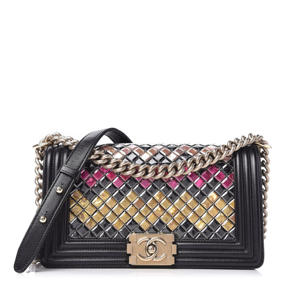 Chanel Lambskin Tile Embroidered Medium Brasserie Mosaic Boy Flap Black Multicolor 1 of 10