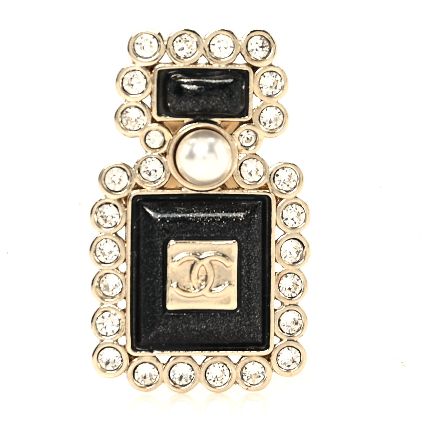 Resin Crystal Pearl Perfume Bottle CC Brooch Black Gold